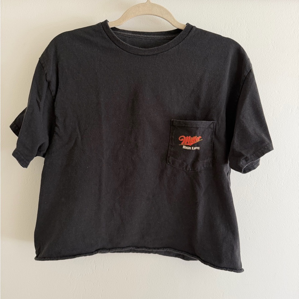 Black Crop Top with Red Embroidery